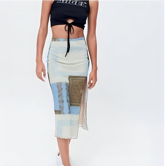 Urban Outfitters Frankie Mesh Midi Skirt Patchwork Small - Picture 1 of 10